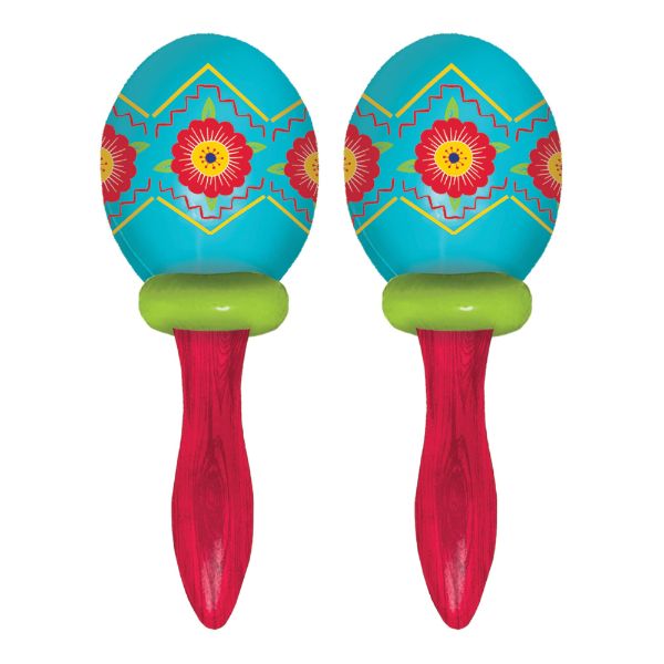 Pack of 2 colorful 17cm plastic fiesta maracas, perfect for parties and celebrations, adding rhythm and fun.