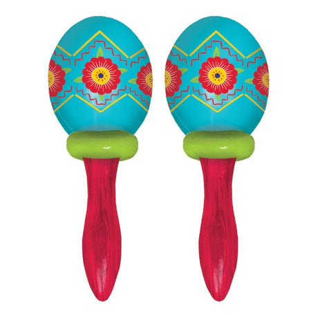 Pack of 2 colorful 17cm plastic fiesta maracas, perfect for parties and celebrations, adding rhythm and fun.