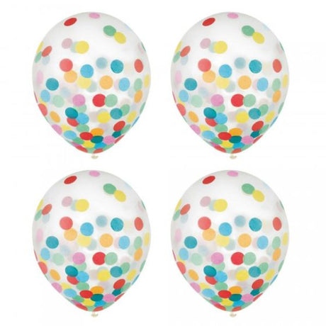 Colorful 30cm latex balloons with confetti, ideal for celebrations and decorations, pack of 6 for vibrant events.
