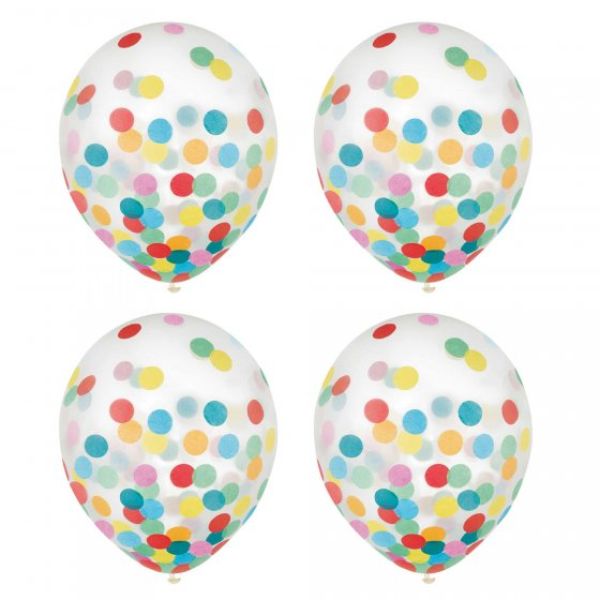 Colorful 30cm latex balloons with confetti, ideal for celebrations and decorations, pack of 6 for vibrant events.