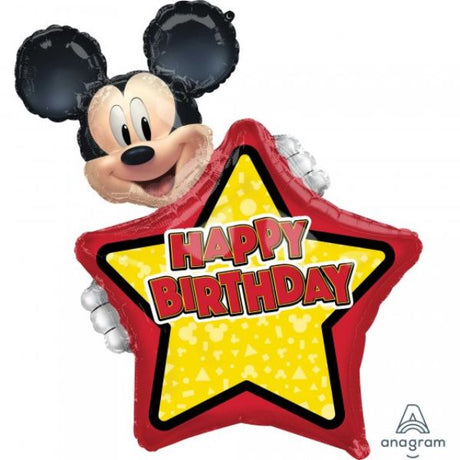 Personalized XL Mickey Mouse balloon, 63cm x 76cm, vibrant colors, perfect for birthday celebrations and Disney fans.