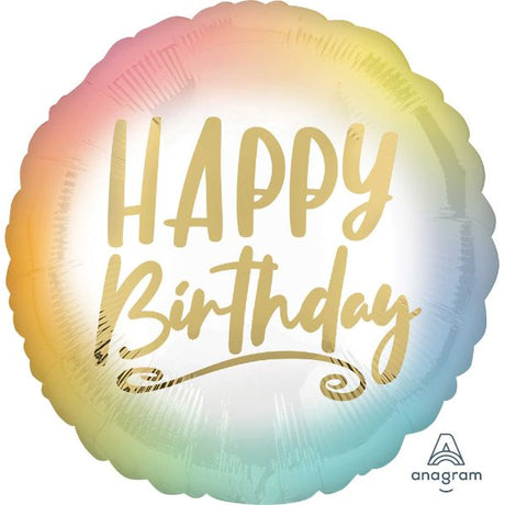 45cm ombre and gold Happy Birthday balloon, perfect for elevating celebrations with its vibrant colors and elegant design.