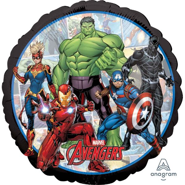 45cm Avengers balloon featuring iconic Marvel characters, perfect for superhero-themed celebrations.