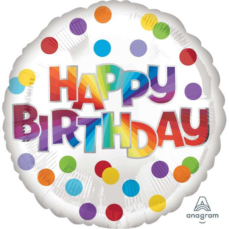 Vibrant 45cm foil balloon with colorful dots, perfect for adding festive cheer to birthday celebrations.