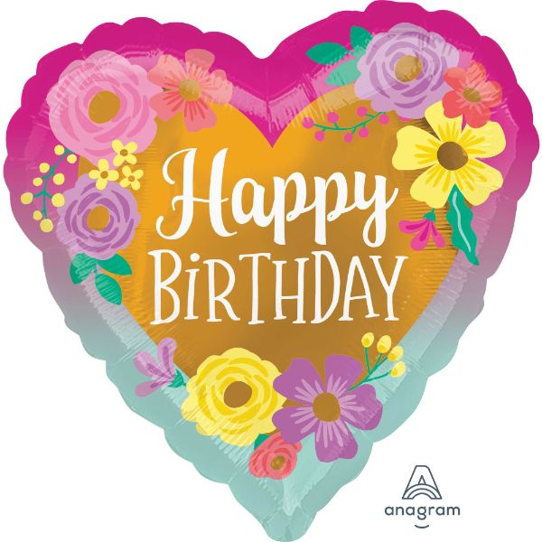 Balloon - 45cm Standard HX Happy Birthday Painted Flowers