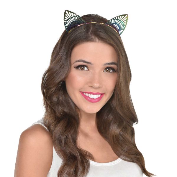 Elegant cat ears headband with intricate filigree design, perfect for playful outings and themed events.