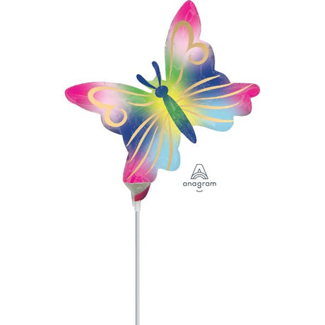 Mini Shape Satin Watercolour Butterfly balloon with vibrant colors, perfect for celebrations and themed parties.