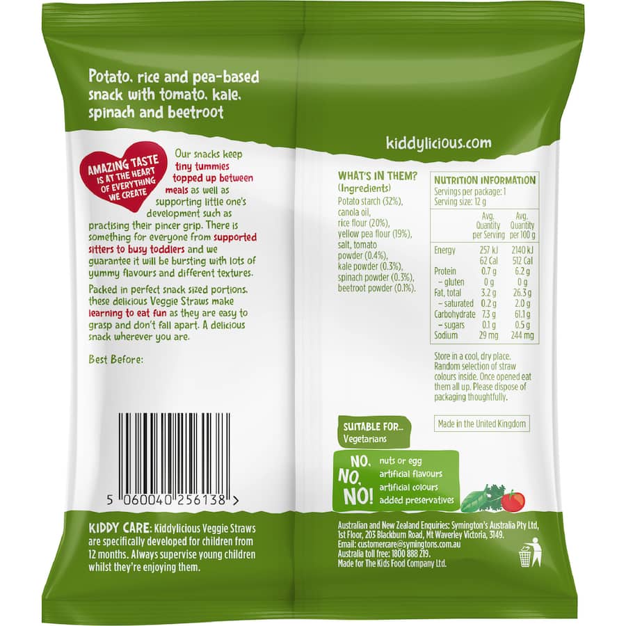 Kiddylicious Baby Snacks Veggie Straws 12+ Months 12g