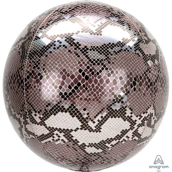 XL snake skin print orbz balloon, perfect for themed parties and celebrations, adds wild elegance to any decor.