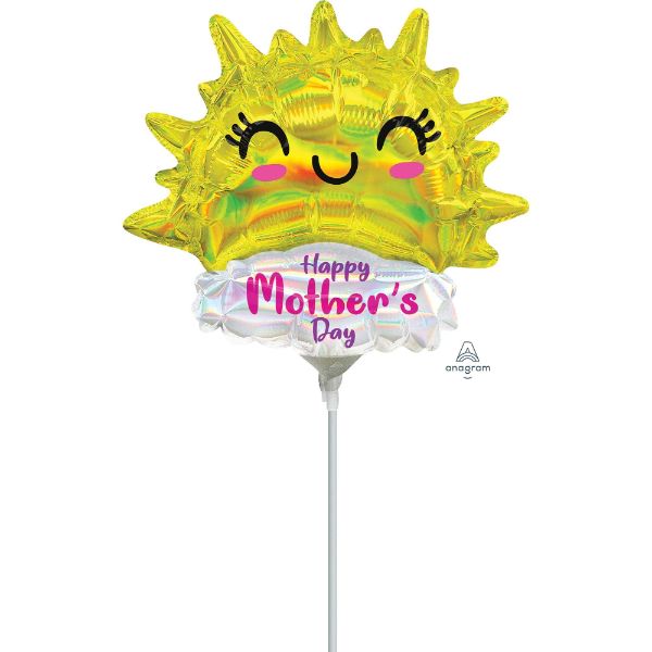 Mini holographic sun-shaped balloon for Mother's Day, featuring vibrant colors and iridescent design.