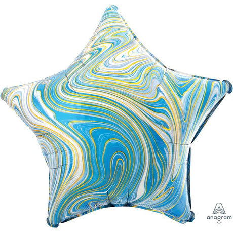 45cm marble blue star balloon, self-sealing foil, vibrant design, perfect for parties and celebrations.