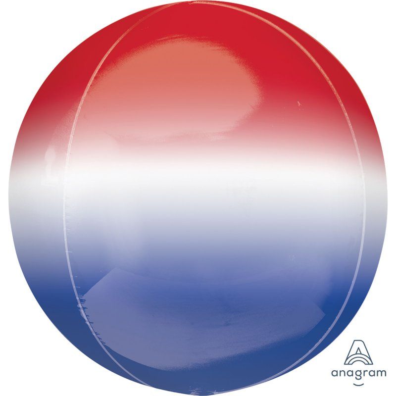 Orbz XL Ombre Red, White & Blue balloon, 38cm, vibrant patriotic decoration for celebrations and events.