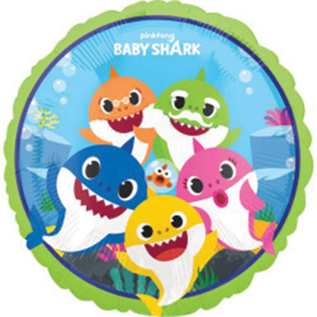 Foil balloon featuring Baby Shark design, self-sealing and 45cm in size.