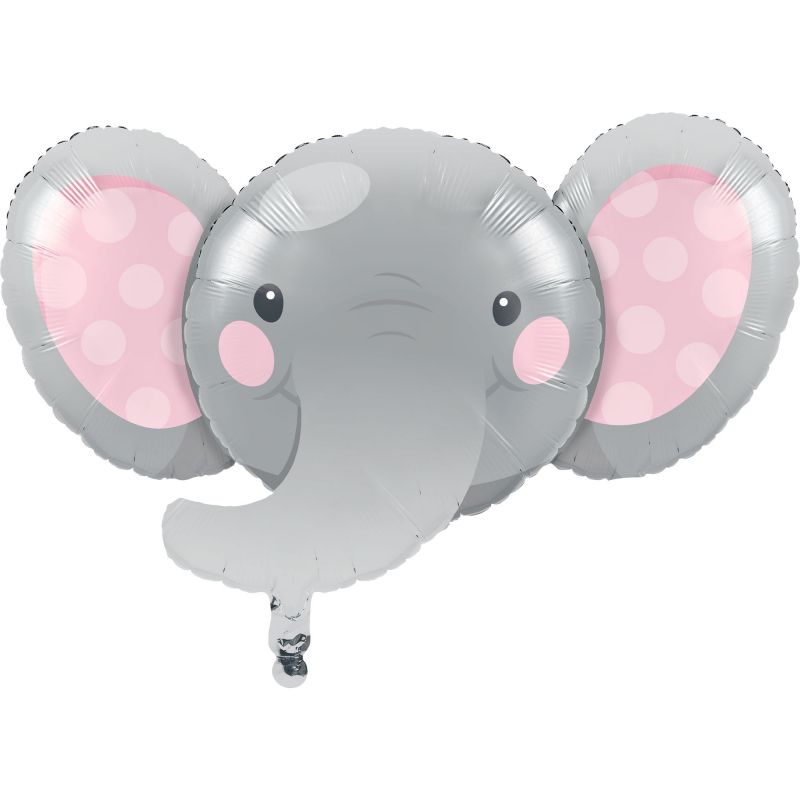 Whimsical elephant girl foil balloon, 53cm x 89cm, perfect for parties and baby showers, vibrant colors and playful design.