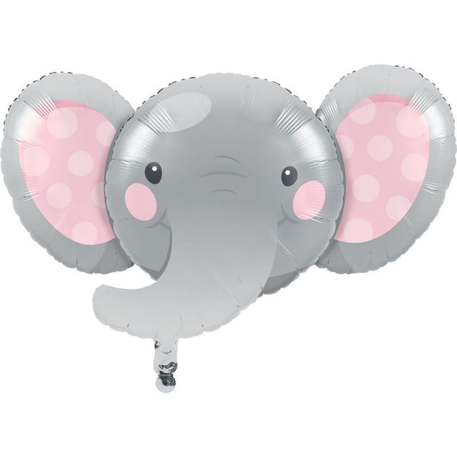 Whimsical elephant girl foil balloon, 53cm x 89cm, perfect for parties and baby showers, vibrant colors and playful design.