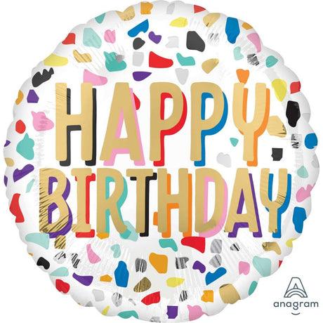 45cm foil balloon with colorful confetti design, perfect for birthday celebrations and festive decorations.