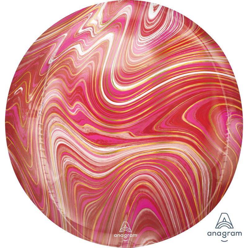 Orbz XL Red & Pink Marblez G20 balloon, 38cm x 40cm, vibrant marble design, perfect for celebrations and parties.