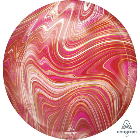 Orbz XL Red & Pink Marblez G20 balloon, 38cm x 40cm, vibrant marble design, perfect for celebrations and parties.