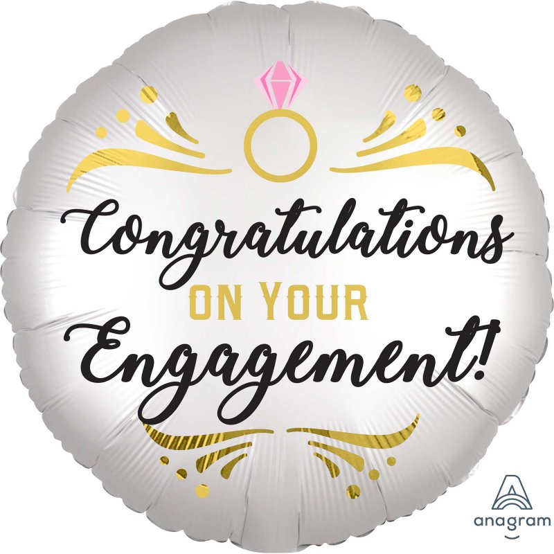Elegant 45cm satin foil balloon celebrating engagement, perfect for parties and romantic occasions.