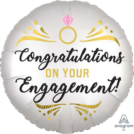 Elegant 45cm satin foil balloon celebrating engagement, perfect for parties and romantic occasions.