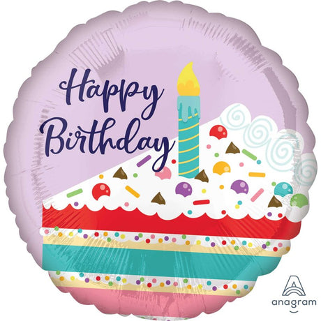 Purple confetti cake foil balloon, 45cm, perfect for celebrations and decorations, adding elegance to any event.