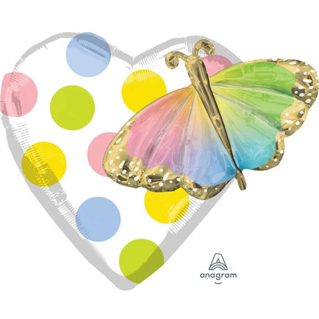 Vibrant HBD Butterfly foil balloon, 66cm, perfect for birthday celebrations and festive decor.