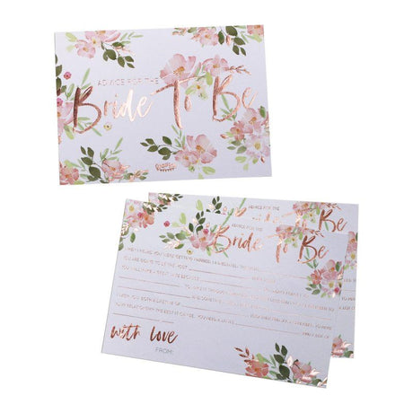 Floral hen party advice cards for the bride-to-be, 16cm, pack of 10, encouraging heartfelt messages from guests.