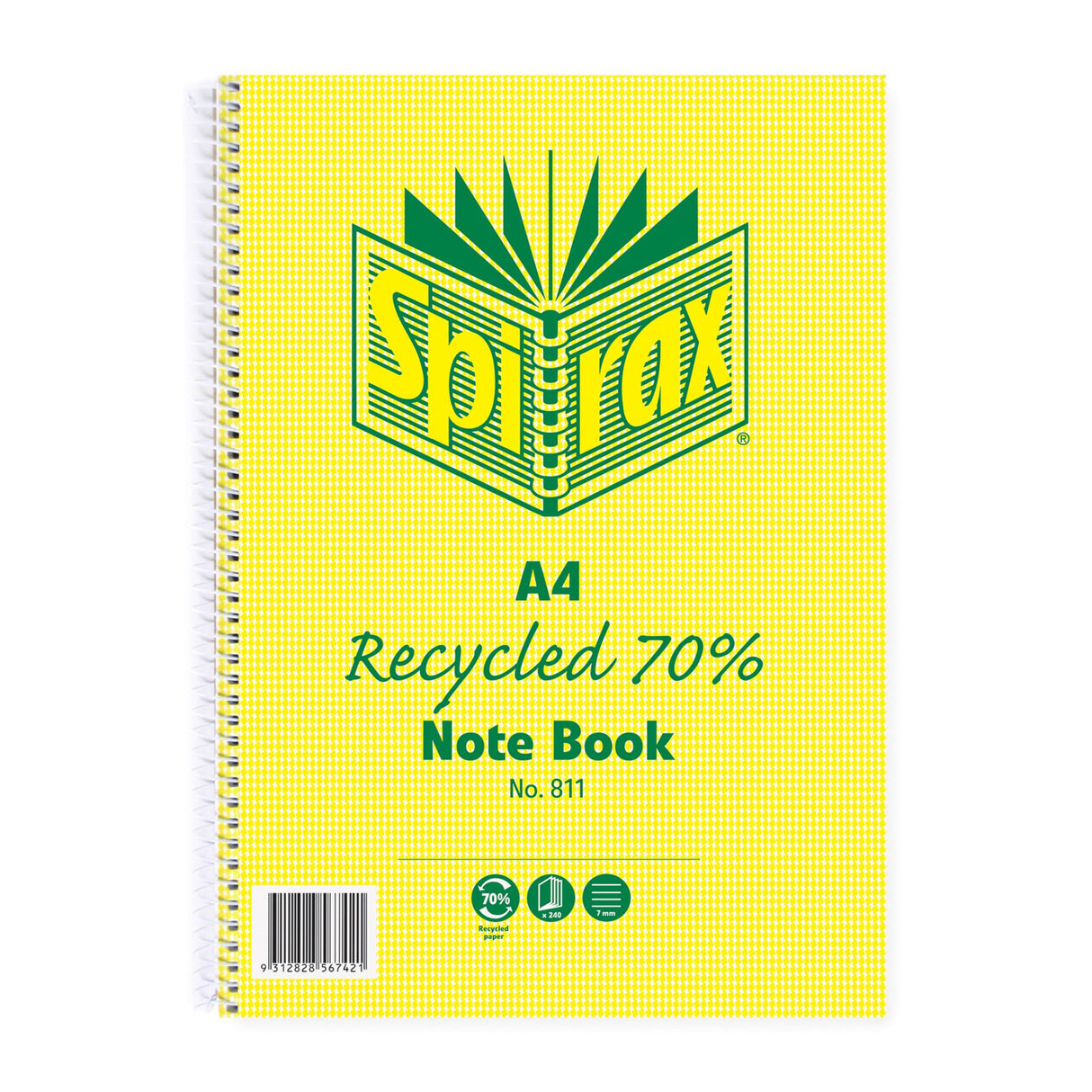 Spirax 811 A4 notebook with 240 pages of 70% recycled paper and stylish Hounds Tooth cover, perfect for eco-conscious users.