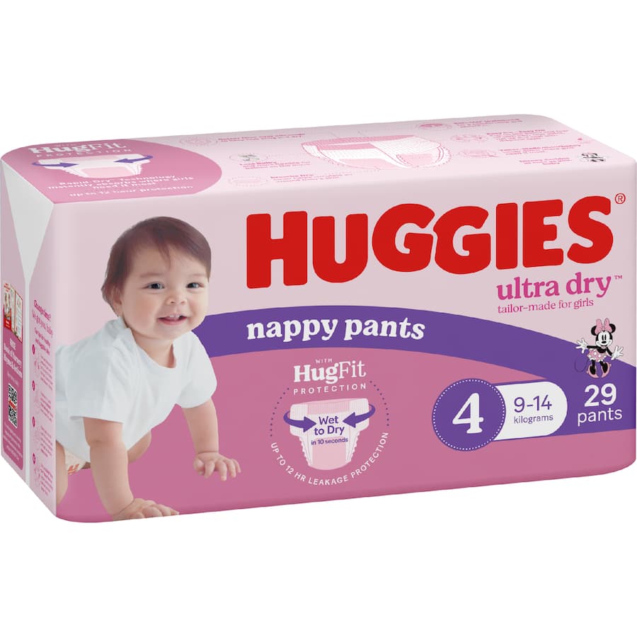 Huggies Ultra Dry Nappy Pants Toddler Girls 9-14kg Size 4 29pack