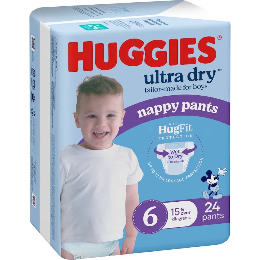 Huggies Ultra Dry Nappy Pants Junior Boys 15kg+ Size 6 24pack