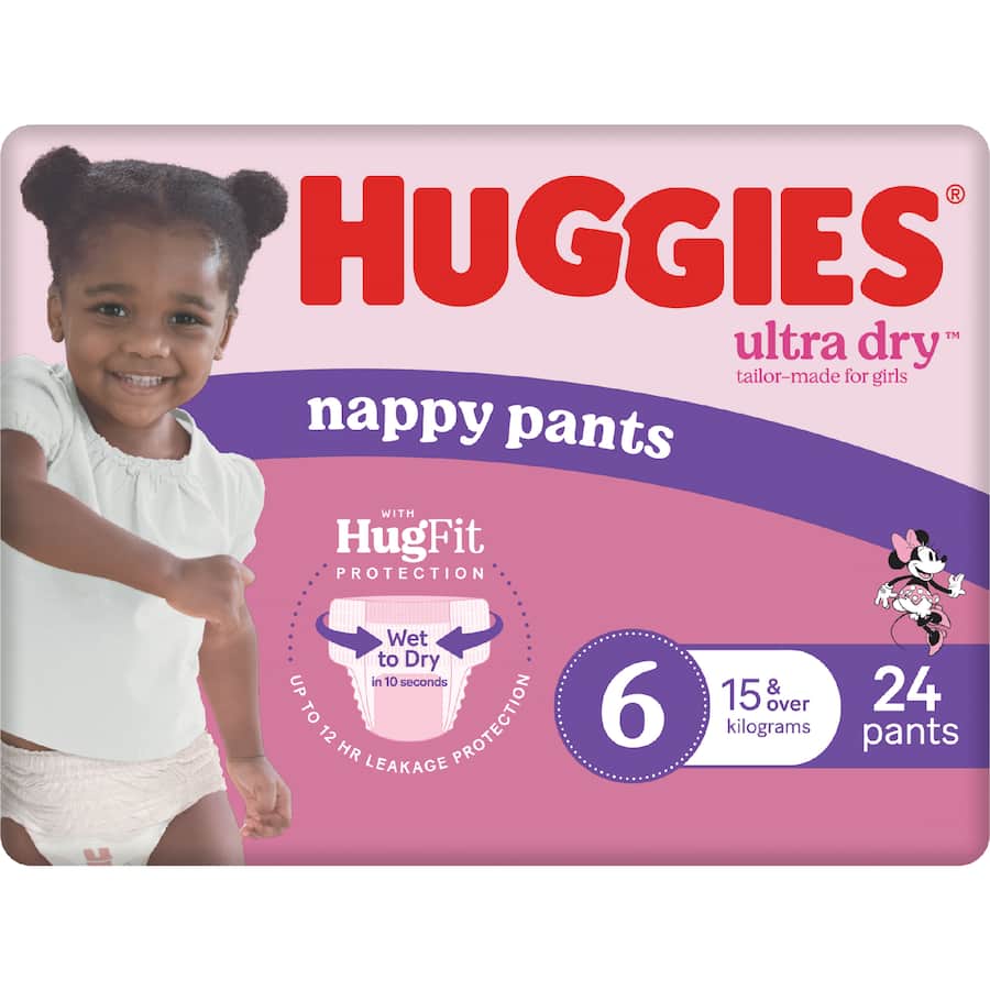 Huggies Ultra Dry Nappy Pants Junior Girls 15kg+ Size 6 24pack