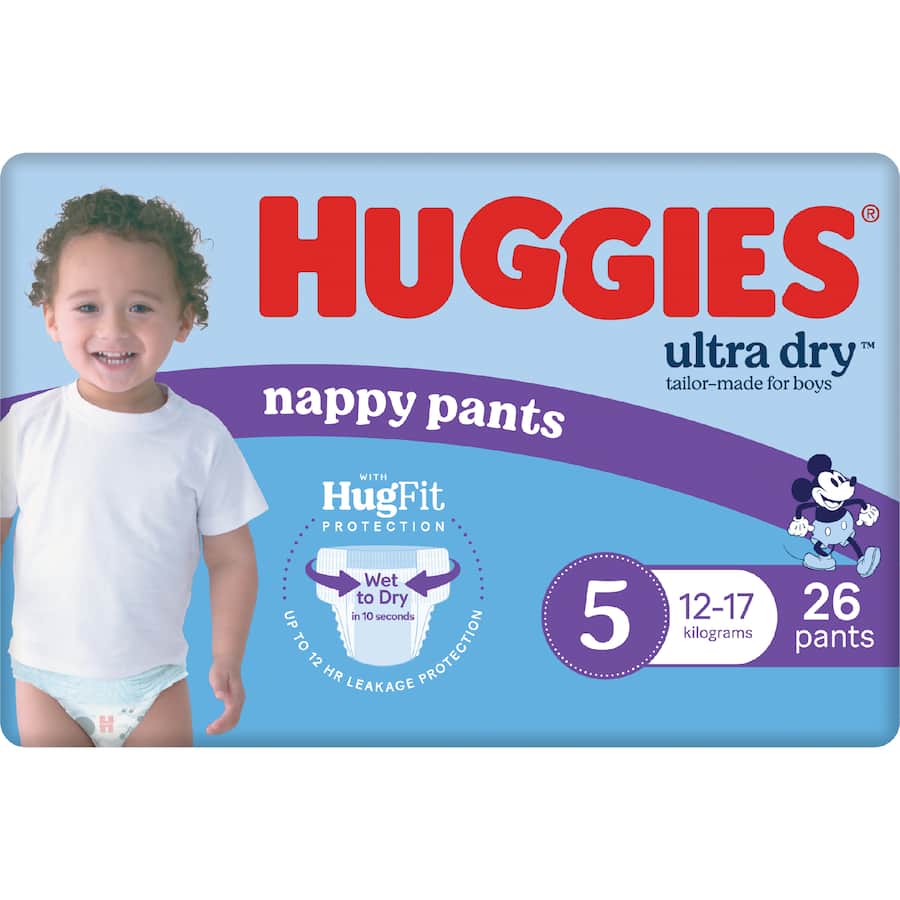Huggies Ultra Dry Nappy Pants Walker Boys 12-17kg Size 5 26pack