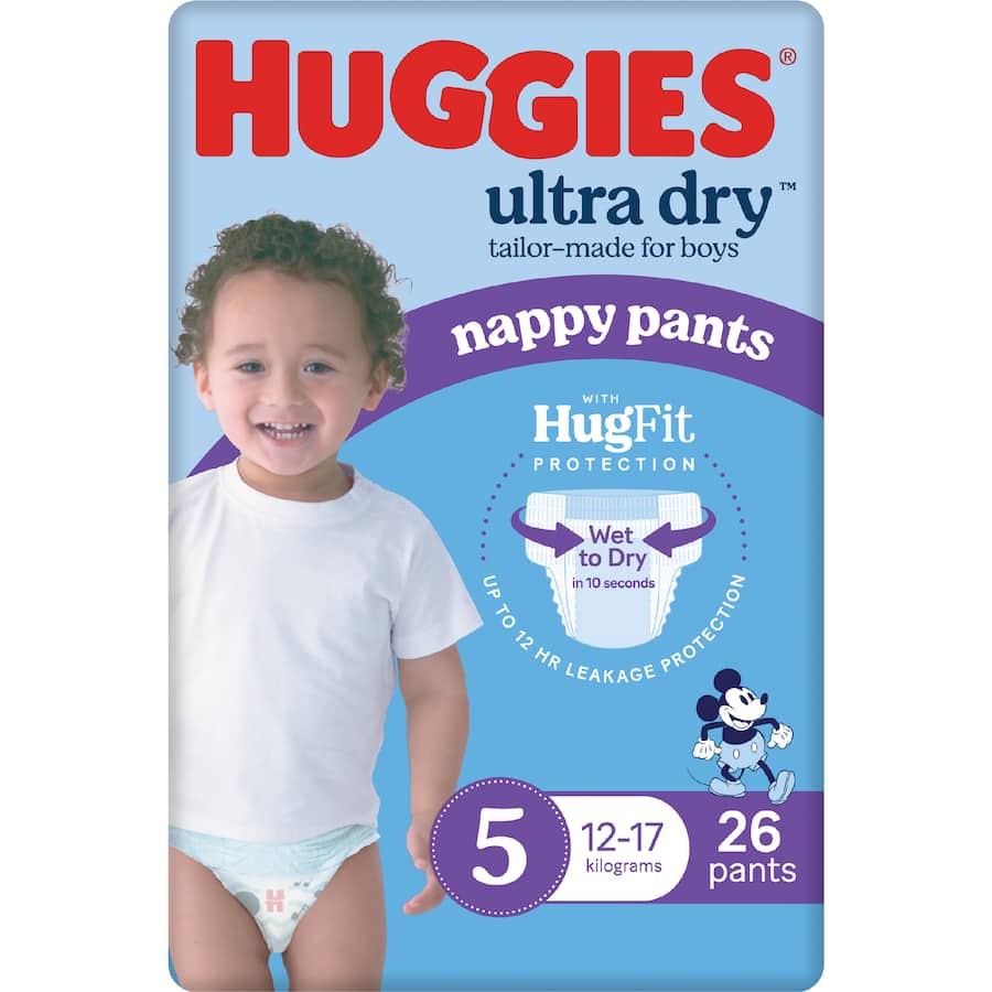 Huggies Ultra Dry Nappy Pants Walker Boys 12-17kg Size 5 26pack