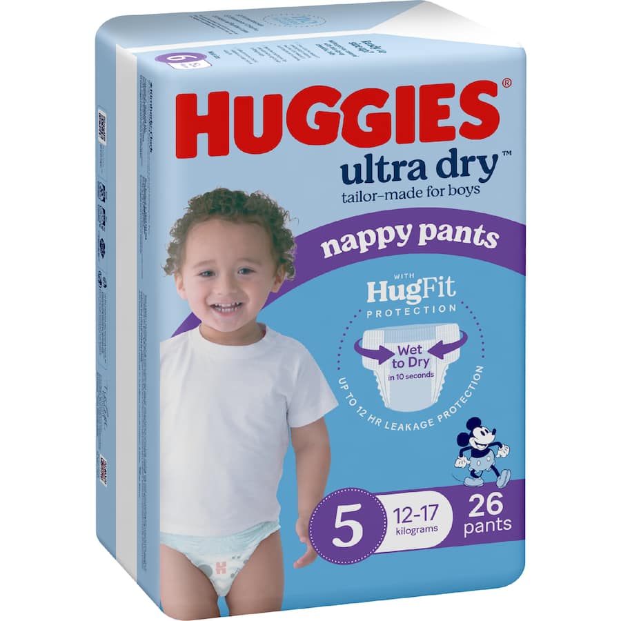 Huggies Ultra Dry Nappy Pants Walker Boys 12-17kg Size 5 26pack