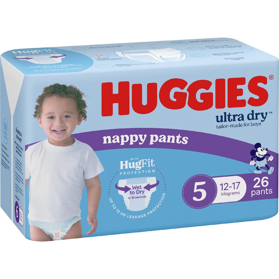 Huggies Ultra Dry Nappy Pants Walker Boys 12-17kg Size 5 26pack