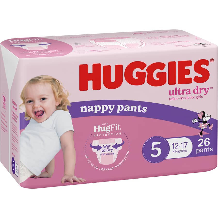 Huggies Ultra Dry Nappy Pants Walker Girls 12-17kg Size 5 26pack
