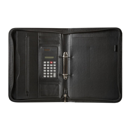 Spirax Zippered 2 Ring Compendium A4 with durable exterior, storage pockets, calculator, and business card pocket for professionals.
