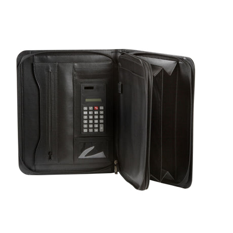 Spirax Executive Zippered Compendium A4, a stylish briefcase with notebook, calculator, and pockets for on-the-go organization.