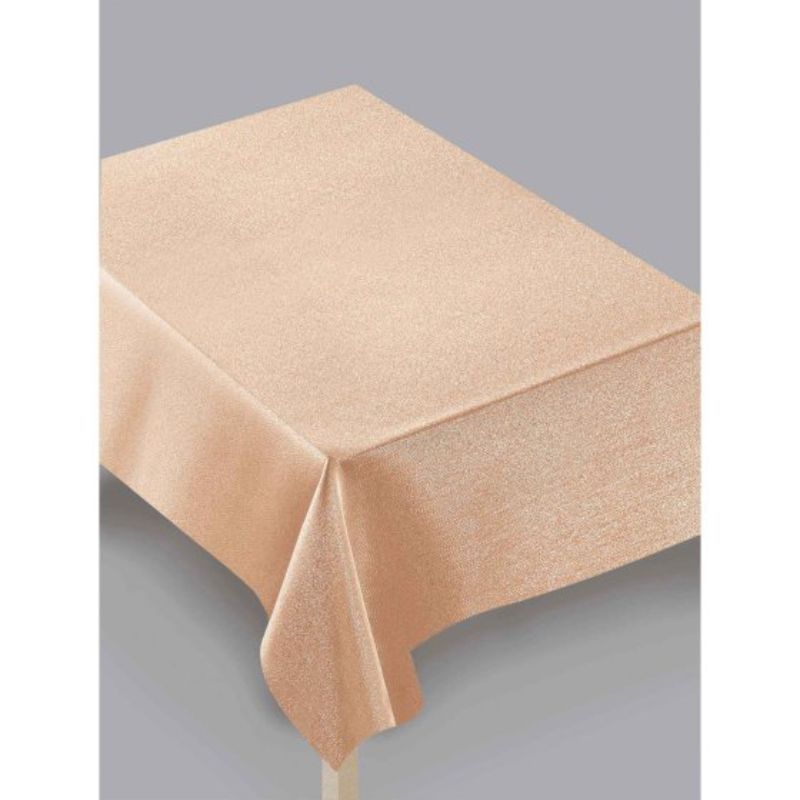 Elegant rose gold luxury tablecover in metallic fabric, measuring 152cm x 264cm, perfect for special occasions and stylish dining.