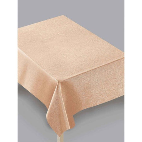 Elegant rose gold luxury tablecover in metallic fabric, measuring 152cm x 264cm, perfect for special occasions and stylish dining.