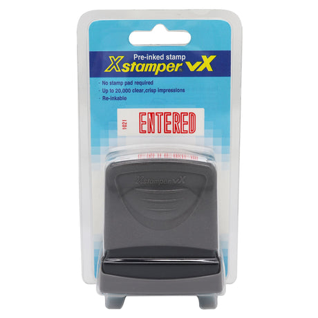 Xstamper Vx-B 1021 Entered stamp in vibrant red, delivers up to 20,000 clear impressions, perfect for office and craft use.