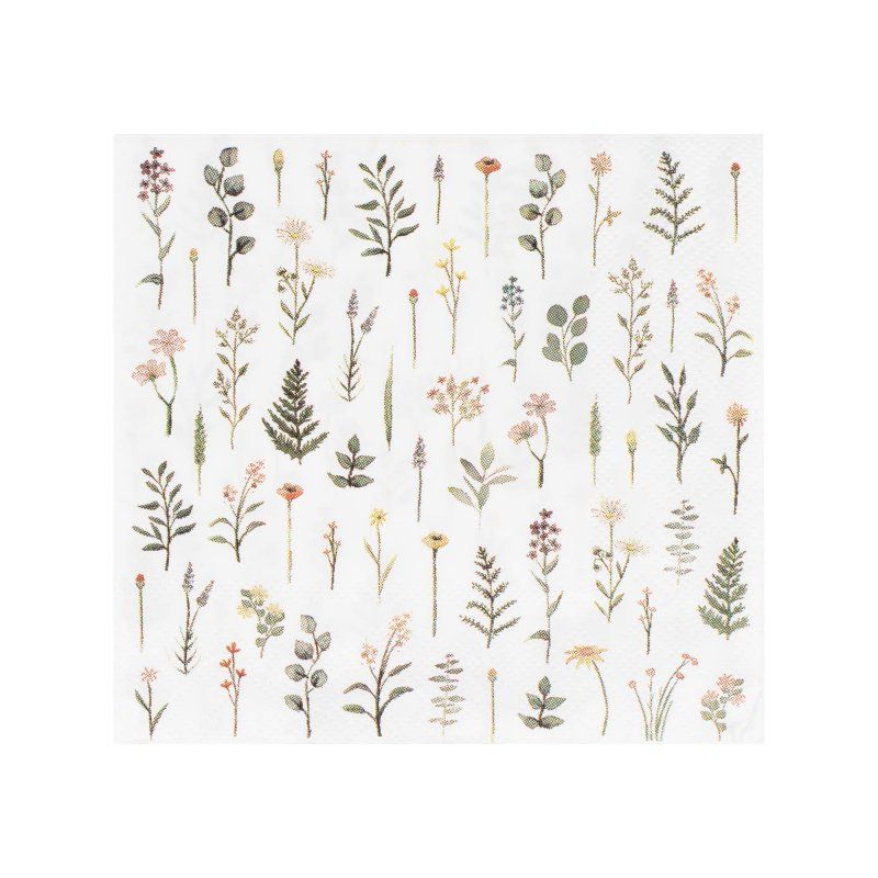 Floral print cocktail napkins in a pack of 16, measuring 12.5cm x 12.5cm by Ginger Ray.