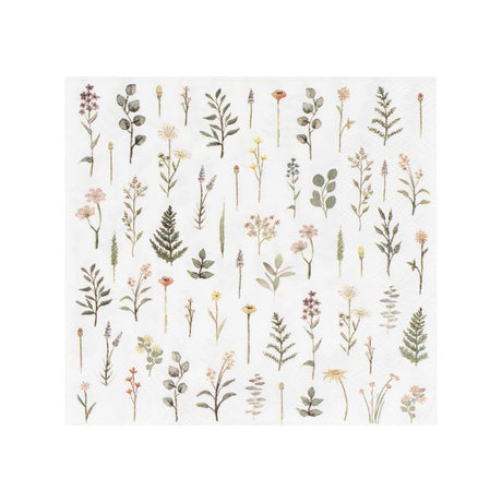 Floral print cocktail napkins in a pack of 16, measuring 12.5cm x 12.5cm by Ginger Ray.