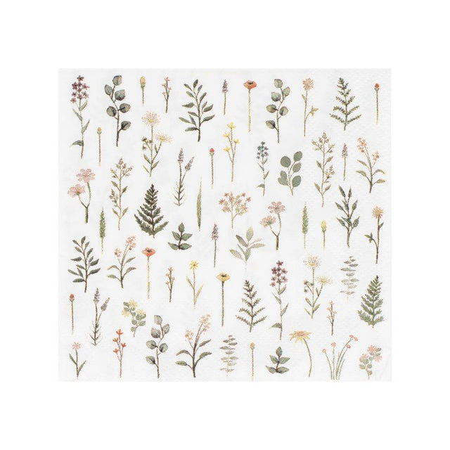 Floral print cocktail napkins in a pack of 16, measuring 12.5cm x 12.5cm by Ginger Ray.