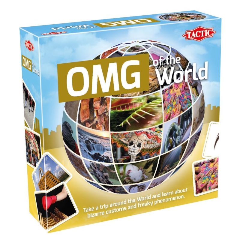 Trivia game 'OMG of the World' featuring 50 cards exploring bizarre customs and traditions from around the globe.