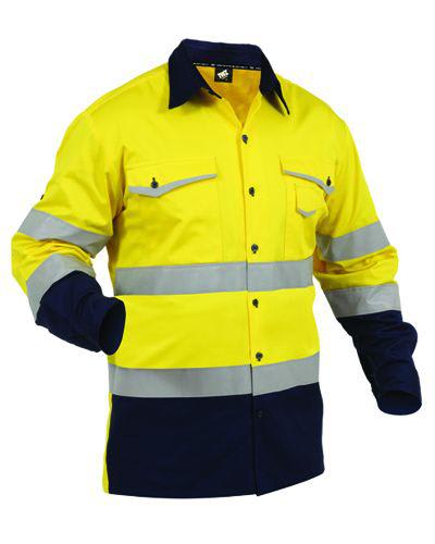 Hi Vis Cotton Shirt, 212021X - Yellow/Navy - M