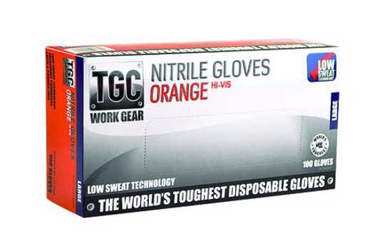 TGC Hi - Vis Orange Nitrile Disposable Gloves (XL) - XL - Each - Box of 100