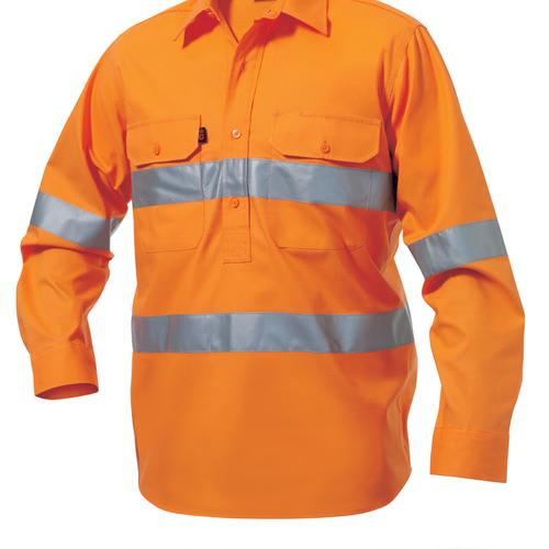 KingGee, Hi Vis Ripstop Closed Front Shirt, K54896 - Fluro Orange (Size: 2XL)