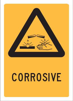 Warning Sign | Corrosive and Pictogram W90mm x H125mm (Pack of 5)