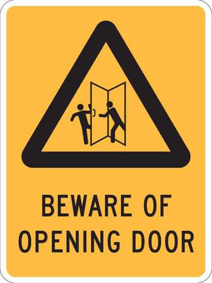 Warning Sign | Beware Of Opening Door-W225mm x H300mm-Single Sided